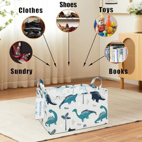 Rectangular Collapsible Storage Basket Nursery Organizer Green Dinosaur - Image 4