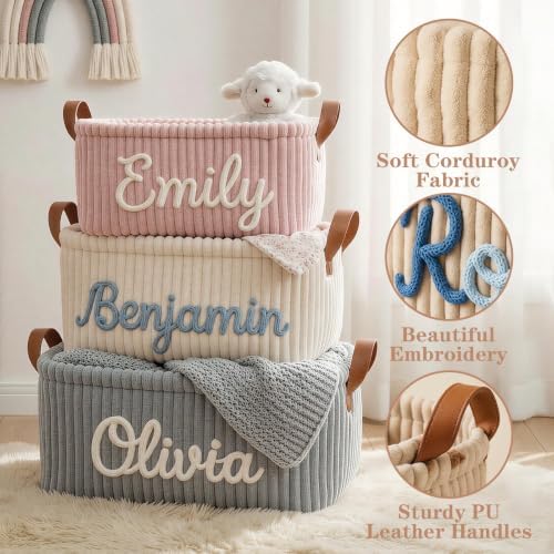 Large Capacity Personalised Corduroy Storage Basket - Image 2