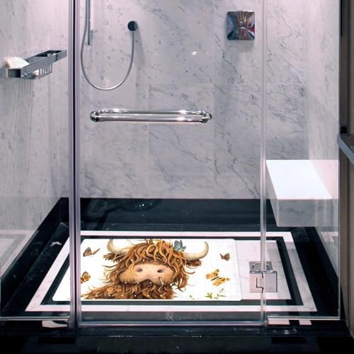 Shower Mat Non Slip 26.8 x 15.1 Inches, Butterfly Cow Bathtub Mat Shower Stall - Image 5
