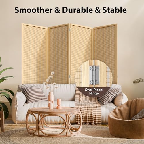 JOSTYLE Room Divider 4 Panel Folding Privacy Screen, Woven Bamboo - Image 6
