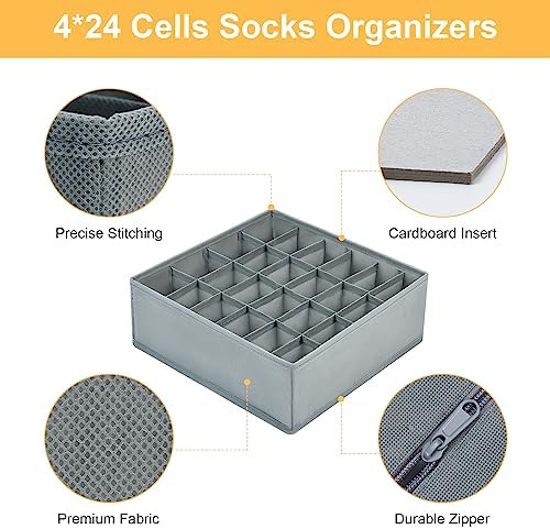 Joyoldelf Sock Drawer Organizer Divider Underwear Organizer 24-cell Fabric - Image 2
