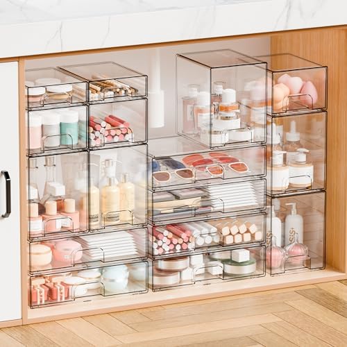 2 Pack Acrylic Drawer Organizer, 12.2''W Clear Stackable Storage Drawers - Image 6