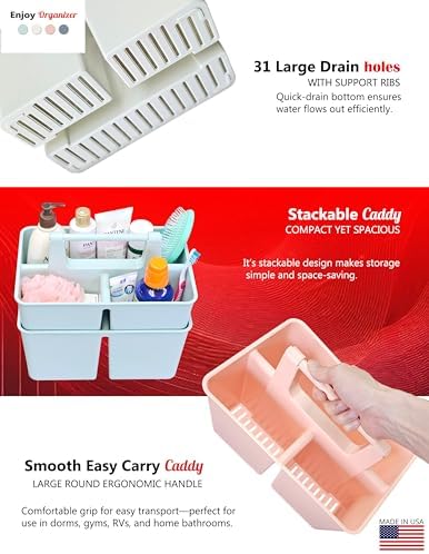 Shower Caddy Organizer with Handle, 3 Compartments, Portable Storage Bin - Image 4