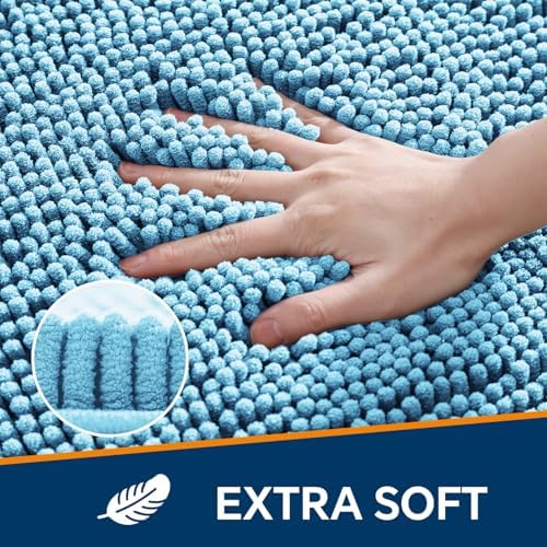 Chenille Bathroom Rug 30"x50" Sky Blue, Large Plush Bath Mat - Image 3