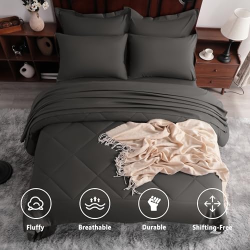 NTBAY Queen Microfiber Bed in a Bag, Comforter Set 7 Piece, Dark Grey - Image 2