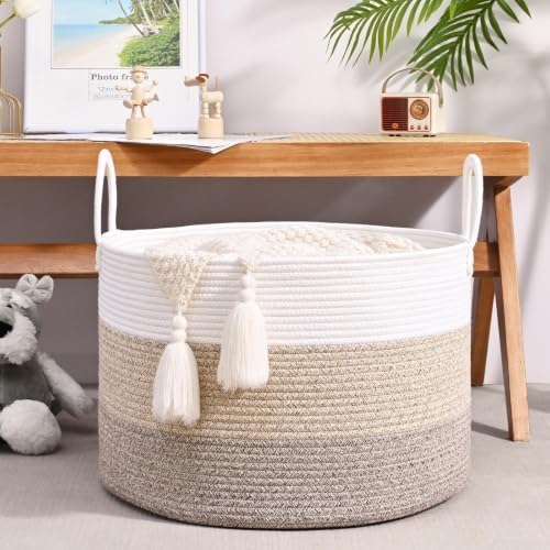 67L Large Woven Blanket Basket, Cotton Rope Baby Laundry Hamper - Image 5