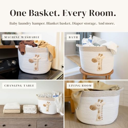 Giraffe Baby Storage Basket, Woven Cotton Rope Nursery Bin, 15x11 in - Image 5