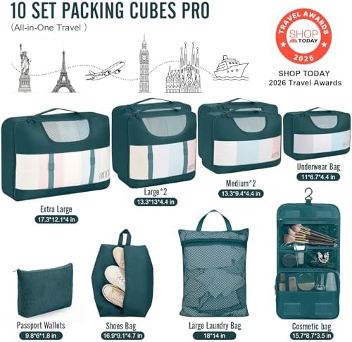 Veken 10 Set Packing Cubes for Travel Essentials, Suitcase Organizer Bags in 4 - Image 2