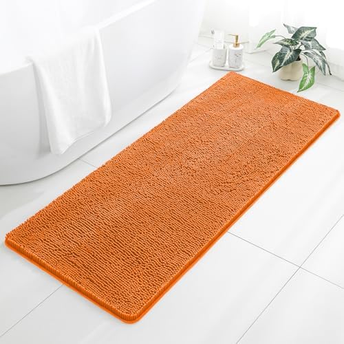 Chenille Bathroom Runner Rug 24"x60" Orange, Plush Bath Mat by Kildoss