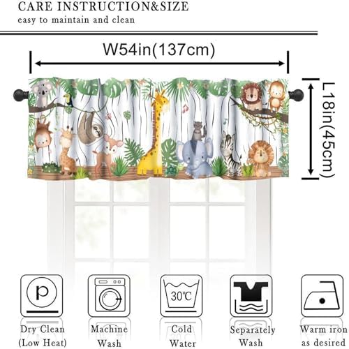Kids Forest Animal Valance Curtains Cartoon Tree Bird Elephant Giraffe Lion - Image 2