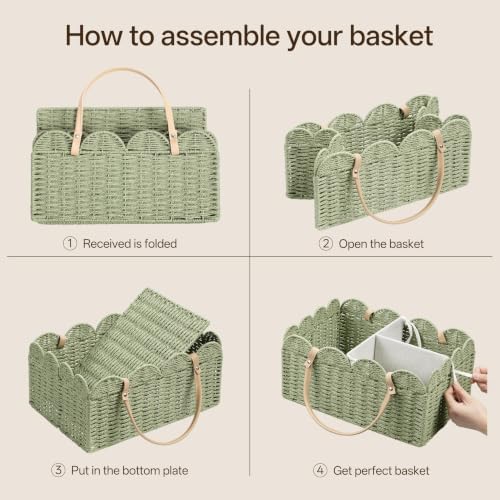 HBlife Large Baby Diaper Caddy, Paper Rope Scalloped Storage Baskets Nursery Bin - Image 7