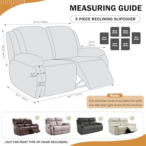 vctops 6 Pieces Geometric Jacquard Plush Recliner Loveseat Slipcovers Soft - Image 2