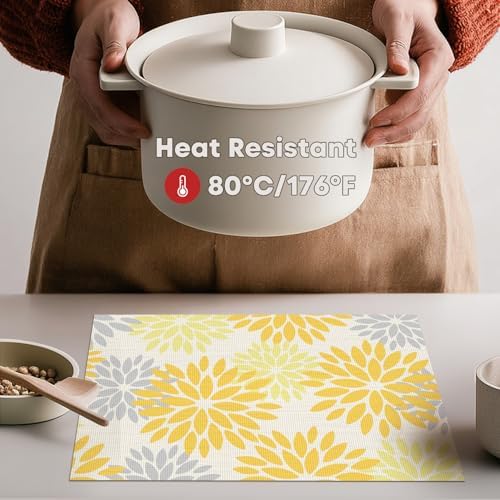 Artoid Mode Floral Plastic Placemats Set of 6, Washable Heat Resistant Non-Slip - Image 3