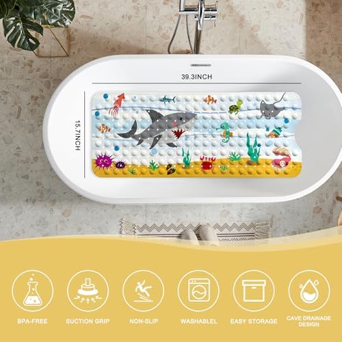 PRATIQUE Kids Bath Mat for Tub Non Slip，40 X 16 Inch Extra Long Kids Bathtub - Image 2