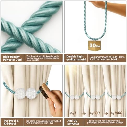 Hion Magnetic Curtain Tiebacks Blue 6pcs, Curtain Holdbacks Hooks Holders - Image 4