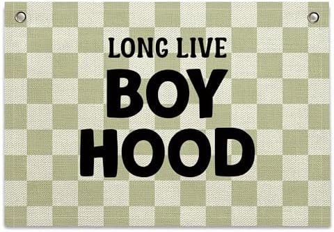 Long Live Boyhood Banner – Boy Room Decor Linen Banner Hanging Flag Retro Pink by RBAFAO