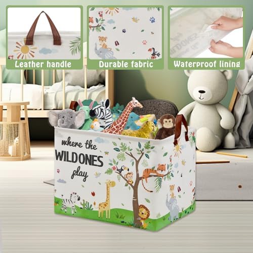 Jungle Safari Nursery Decor Basket -Elephant Giraffe Baby Boy Laundry Basket - Image 4