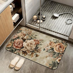 Vintage Rose Bath Mat, Retro Flowers Diatomaceous Earth Bath Mat, Rubber by ZTHLL