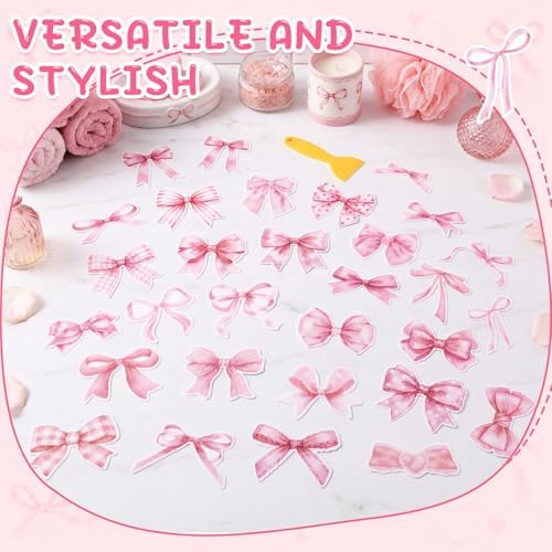 Fullhawl 30 Pcs Pink Bow Non Slip Shower Stickers, Bathtub Safety - Image 4