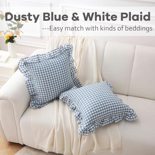 2 Pack Dust Blue Gingham Ruffle Throw Pillow Covers 18''x18'' - Image 2