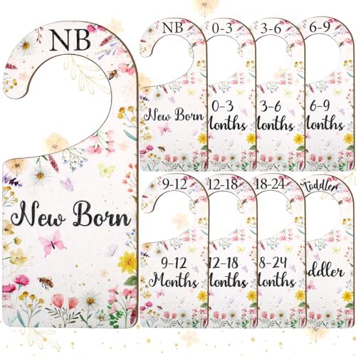 Baby Closet Dividers 8PCS, Wildflower/Floral Theme Wooden Double-Sided Clothes by CORNERLACE
