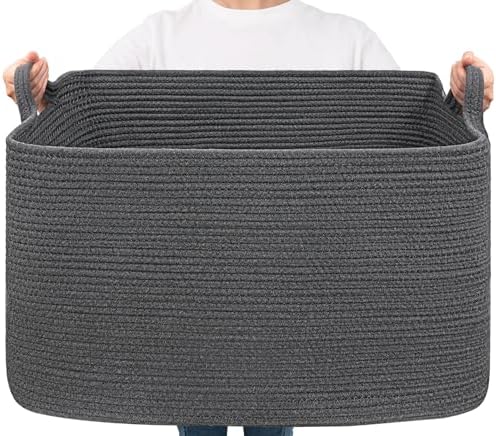 Goodpick 85L Large Woven Rope Blanket Basket, Dark Gray by Goodpick
