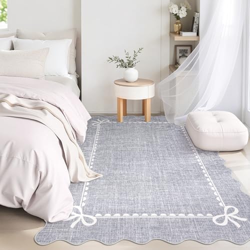GarveeHome Scalloped Bow Rug 4x6 Washable Grey Rugs - Image 2