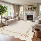 Garvee Scalloped Bow Rug for Living Room Washable Solid Beige 8x10 Area Rug - Image 2