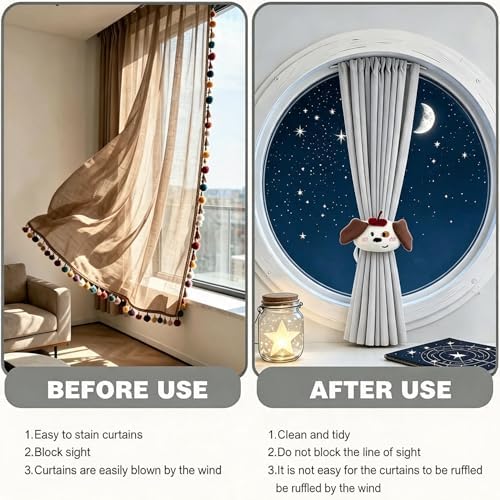 2 Pack Cartoon Brown Dog Curtain Tiebacks Decorative Embroidered Animal Shape - Image 4