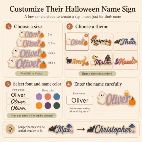 Custom Wooden Name Sign, Personalized Halloween Kids Room Door & Wall Decor - Image 5