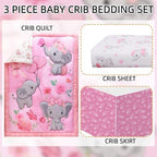 Baby Girl Crib Bedding Set Pink Elephant Crib Nursery Comforter Bed Sets Decor - Image 2