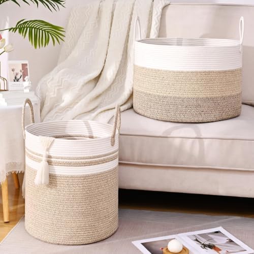67L Large Woven Blanket Basket, Cotton Rope Baby Laundry Hamper - Image 4
