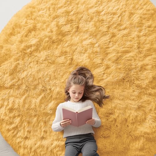 OLANLY Mustard Yellow Round Rugs by OLANLY