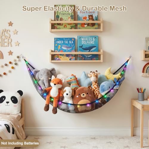 Stuffed Animals Hammock with LED Light Toy Net Room Decor Corner Storage - Image 4