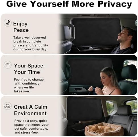 XCBYT Magnetic Car Rear Window Shades, 100% Blackout Privacy Suede - Image 2