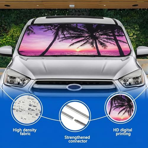 Car Windshield Sun Shade, Universal Fit Compact Sedan SUV, Vacation Style - Image 3