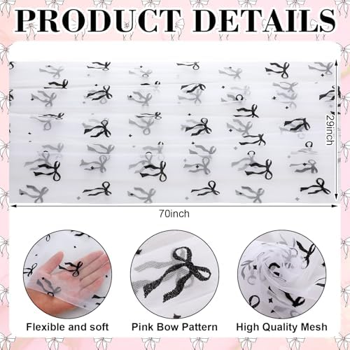 4 Pcs White Tulle Table Runner Black Bow, 29 X 70 Inch Lace - Image 2