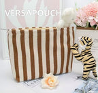 Flat Makeup Bag for Women, Zipper Cosmetic Pouch for Purse, Stripe Coffee - Image 6