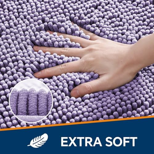 Chenille Bathroom Rug 24"x36" Lavender, Non-Slip Plush Bath Mat - Image 3
