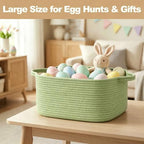 Large Green Woven Basket, 16.5" x 12.5" x 7" Empty Gift Basket, Big Cotton Rope - Image 5