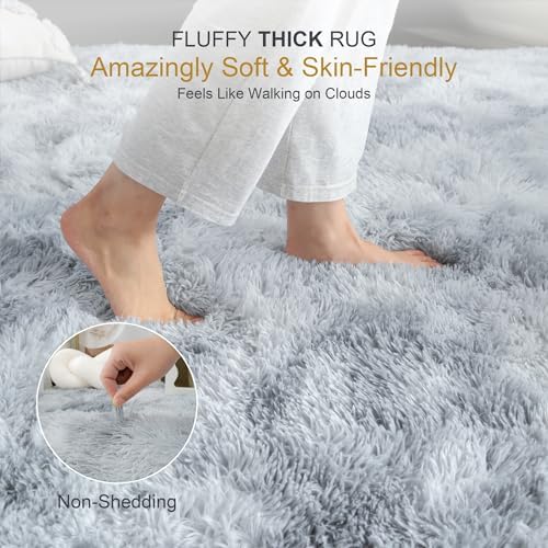 3x5 Thick Tie-Dye Gray Fluffy Shag Rug - Image 2