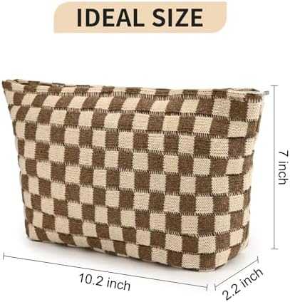 SOIDRAM 2 Pieces Makeup Bag Large Checkered Cosmetic Bag Capacity Canvas Travel - Image 3