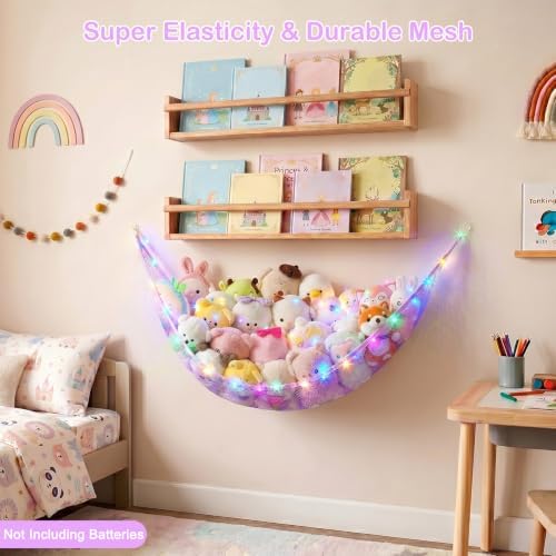 Stuffed Animals Hammock with LED Light Toy Net Room Decor Corner Storage - Image 4