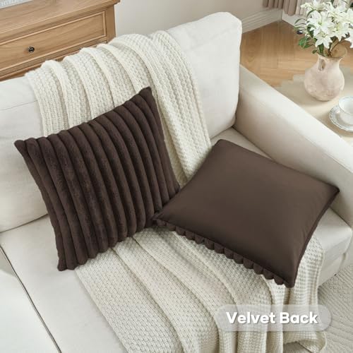 FUTEI Pack of 2 Faux Fur Throw Pillow Covers 22x22 Inch, Dark Coffee - Image 4