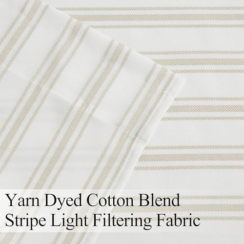 ZJDECOR Semi Sheer Beige White Striped Cafe Curtains - Image 5