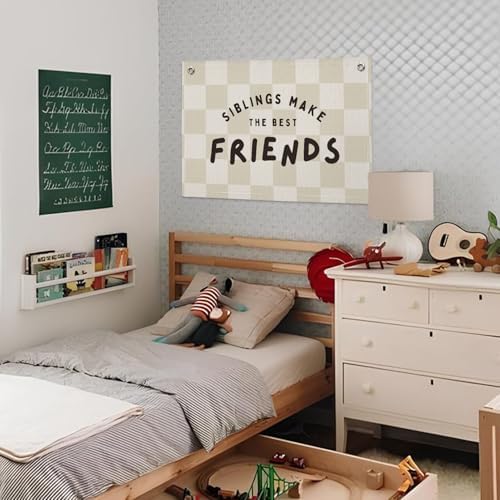 Playroom Nursery Decor, Siblings Make The Best Friends Banner, Linen Canvas - Image 4