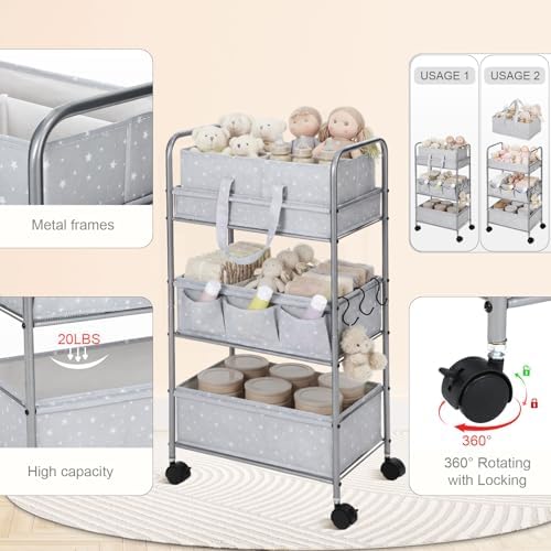 Yookeer 2in1 Baby Diaper Caddy Organizer Cart 3 Tier Large Capacity Metal - Image 3