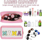 Iqimott Clear Patch Makeup Bag Mama Pouch, Preppy Personalized Chenille Letter - Image 4