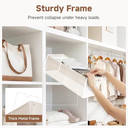 StorageWorks Fabric Narrow Storage Bins, Khaki and Beige Stripes - Image 5