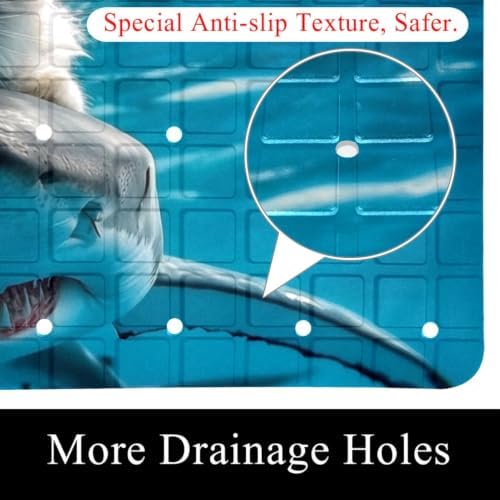 Bathtub Mat Non Slip 26.8x15.1In, Cat Riding Shark in Ocean Bath Mat - Image 2